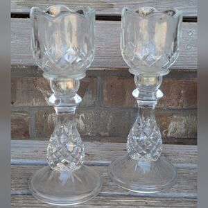 Cambridge Crystal  Pineapple Candle Holders And Homco Tulip Votives